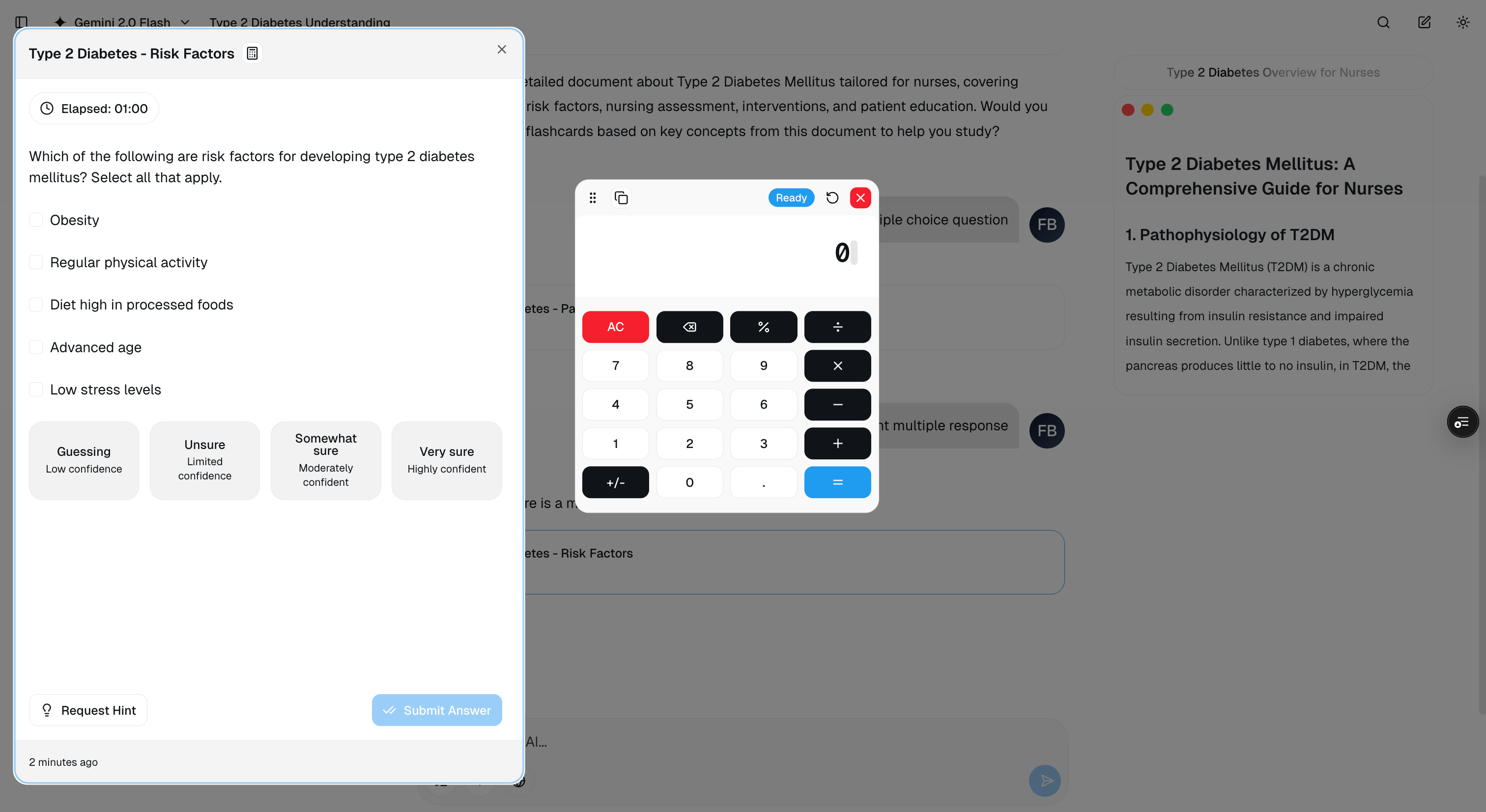 BittsAI unified chat interface showing real time question rendering, conversation messages, calculator and pinned reference document on sidebar demonstrating seamless workflow without tab switching